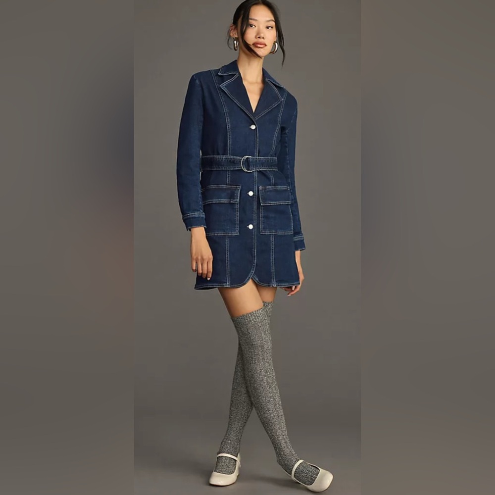 Anthropologie Pilcro Belted Denim Blazer Dress